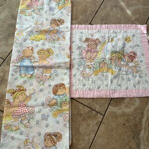 Vintage Cabbage Patch Kids twin Bedding flat Sheet and baby homemade quilt